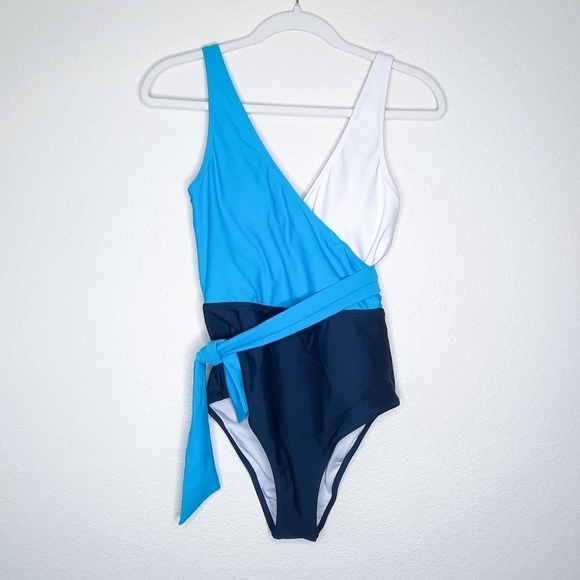 CUPSHE Blue and White Tie Waist One Piece Swimsuit M NWT - Picture 2 of 6